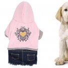Pet Dog Pink Blue Heart Style Winter Dress Clothes w Cap Size L