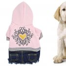 Size XS Pink Blue Cotton Denim Dress Winter Clothes for Pet Dog