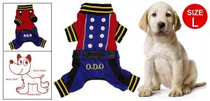 Size L Blue Red Autumn Button Design Dog Puppy Apparel Jumpsuit
