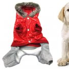 Dog Red Winter Hoodie Coat Faux Leather Top Jumpsuit Pet Apparel M