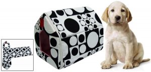 Black and White Round Dot Pattern Pet Puppy Collapsible Puppy House Zippered Shelter