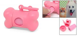 Pink Bone Shape Dispenser Box + Pet Doggie Garbage Trash Clean-up Bag