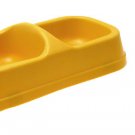 Yellow Plastic Double Square Bowls Dog Cat Pet Food Water Feeder Dish