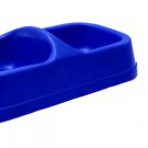 Blue Plastic Double Square Bowls Dog Cat Pet Food Water Feeder Dish