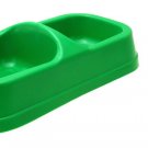 Green Plastic Double Square Bowls Dog Cat Pet Food Water Feeder Dish