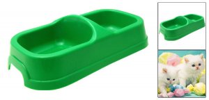 Green Plastic Double Square Bowls Dog Cat Pet Food Water Feeder Dish
