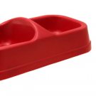 Red Plastic Double Square Bowls Dog Cat Pet Food Water Feeder Dish