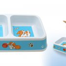 Dual Square Pet Cat Dog Bowl Feeder Food Water Dish Sky Blue