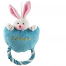 Blue Loving Heart Two-tone Ears Rabbit Roped Squeaky Toy for Pet Dog