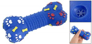 Paw Print Vinyl Rubber Bone-Shaped Squeaky Pet Puppy Toy Blue