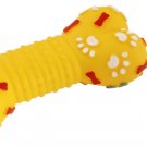 Paw Print Yellow Vinyl Rubber Bone Shaped Squeaky Pet Dog Toy