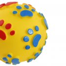 Pet Doggie Chew Paw Print Accent Yellow Ball-Shaped Squeaky Toy