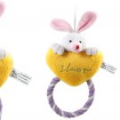 Squeaky Rabbit Puppy Plush Squeaker Toy w Tug Rope for Pet Dog