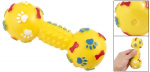 Yellow Dumbbell Shaped Squeaky Playing Toy for Pet Dog