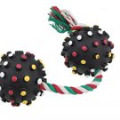 Braided Rope w 2 Black Balls Pet Dog Squeaky Tug Chew Toy