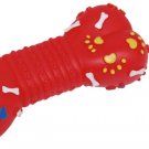 Vinyl Squeaky Bone Pet Dog Cat Squeak Toy with Bones and Paws Printed Red