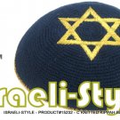 LOT OF 5 PCS, 15232 - C KNITTED KIPPAH KIPA YARMULKE BLUE GOLD STAR OF DAVID