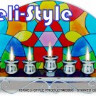 83893 - STAINED GLASS MENORAH / HANUKIAH - HAMSA