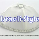 11172- LOT OF 5,  SATIN WHITE KIPPAH SILVER AROUND 20 CM KIPA  / YARMULKE / YAMAKA / KIPPA