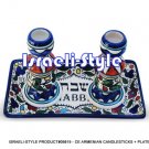 09819 - CERAMIC ARMENIAN CANDLESTICKS/CANDLE HOLDERS + PLATE