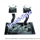 70380 - GLASS TALL CANDLESTICKS BLACK FUSED GLASS + TRAY, 17CM