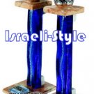 70547 - STONE CANDLESTICKS BLUE GLASS 19 CM, "SHABAT KODESH"