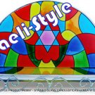 83897 - STAINED GLASS CANDLESTICKS HAMSA W CANDLE LIGHTING HEB