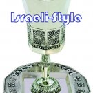41612 - SILVER PLATED "THE BIBLE RIVERS" LEG KIDDUSH CUP + PLATE/ judaica gift from israel