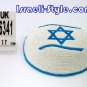 LOT OF 5 PCS,16341 -KNITTED KIPPAH/KIPA YARMULKE L. BLUE ISRAEL FLAG 17CM star of david