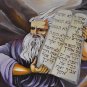 Judaica bible lithograph by iris vexler tamir: moses brings the Ten Commandments at mount sinai