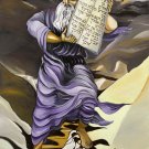 Judaica bible lithograph by iris vexler tamir: moses brings the Ten Commandments at mount sinai