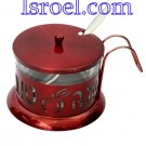 87364 - STAINLESS STEEL RED HONEY DISH, LAZER CUT- APPLE- "SHANA TOVA" ROSH HASHANA GIFT