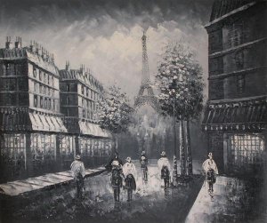P2598 Paris Eiffel tower black and white oil painting on canvas city scene