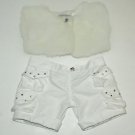 Build A Bear Off White Faux Fur Lined Vest White Shorts Set Faux Diamond Buttons