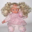 Gi-Go Plush Stuffed Blond Baby Doll in Ruffled Flowery Dress 12"