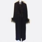 Belldini Black Faux Feather Trim Lined Duster Coat Size 10 T Sexy Romantic