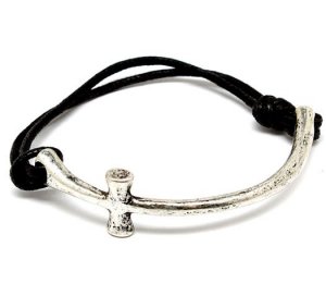 Sideways Cross Bracelet Antique Silver Goth Gothic Punk Jewelry Armor Black Cord
