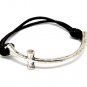 Sideways Cross Bracelet Antique Silver Goth Gothic Punk Jewelry Armor Black Cord