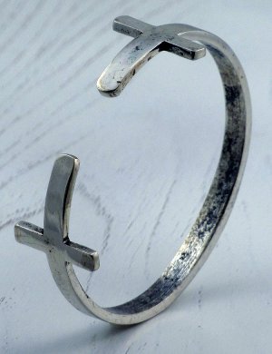 Sideways Double Cross Bracelet Antique Silver Avant Garde Designer Armor
