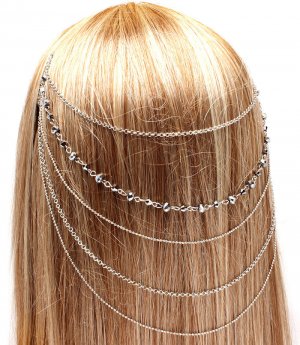 Head Chain Draping Chains Iridescent Hematite Crystal Wedding Jewelry Bridal Fashion Statement