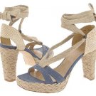 Stuart Weitzman Womens Size 9.5 Espadrille Shoes Bandana Navy Denim Lace Ankle Wrap Platform Heels