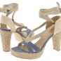 Stuart Weitzman Womens Size 9.5 Espadrille Shoes Bandana Navy Denim Lace Ankle Wrap Platform Heels