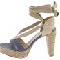Stuart Weitzman Womens Size 9.5 Espadrille Shoes Bandana Navy Denim Lace Ankle Wrap Platform Heels