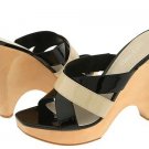 Nine West Winx Shoes Strappy Black Tan Leather Dress Heels Chunky Pumps Cross Straps Womans Size 9.5