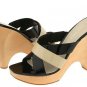 Nine West Winx Shoes Strappy Black Tan Leather Dress Heels Chunky Pumps Cross Straps Womans Size 9.5