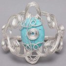Chunky Wire Wrap Faux Turquoise Stone Cuff Bracelet Blue Designer Style Silver Plated