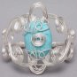 Chunky Wire Wrap Faux Turquoise Stone Cuff Bracelet Blue Designer Style Silver Plated