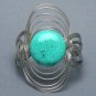 Chunky Wire Wrap Statement Bracelet Round Faux Turquoise Stone Cuff Silver Blue