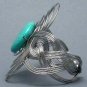 Chunky Wire Wrap Statement Bracelet Round Faux Turquoise Stone Cuff Silver Blue