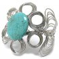 Chunky Wire Wrap Bracelet Round Faux Turquoise Stone Cuff Statement Silver Blue